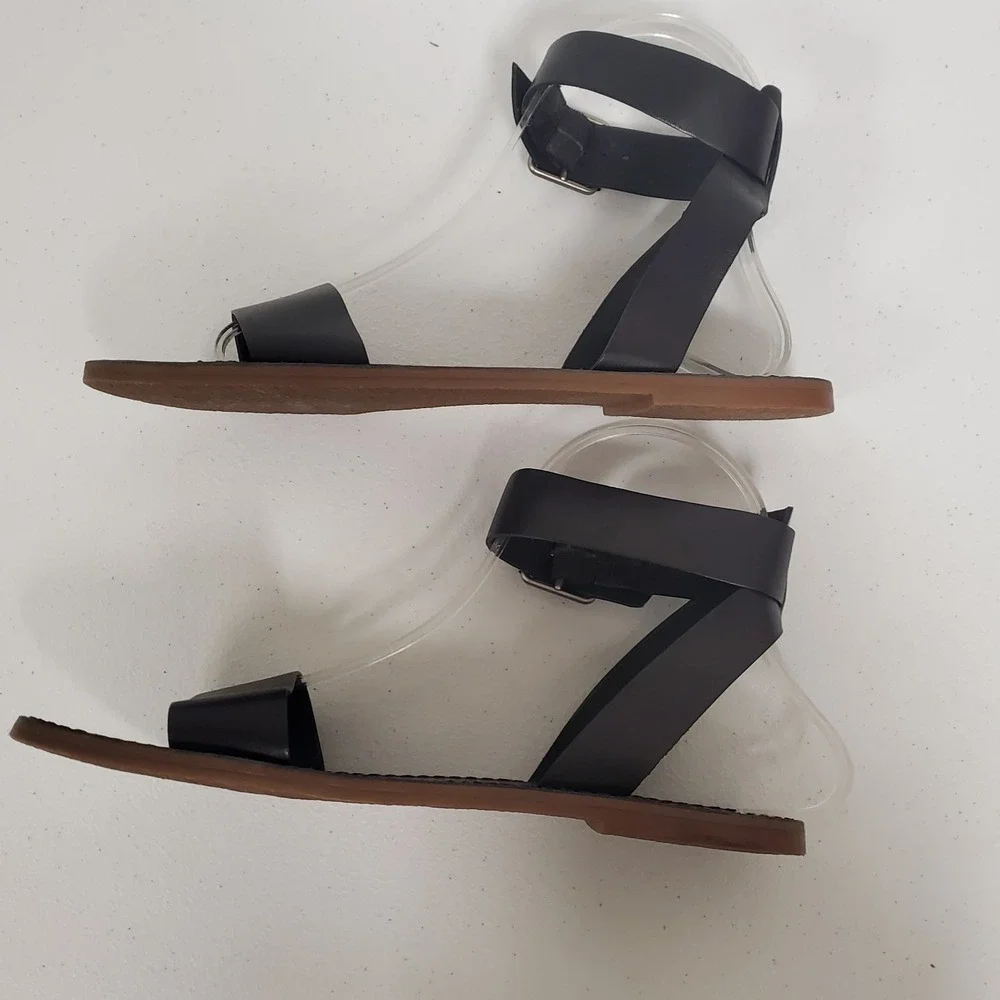 Madewell Womens Boardwalk Leather Strappy Sandals‎ Size 7.5 Black Buckle Summer